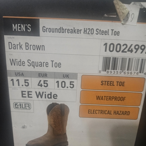 Ariat Groundbreaker H20 Dark Brown Wide Square Steel Toe Leather Booys 11.5 Wide - Picture 11 of 15